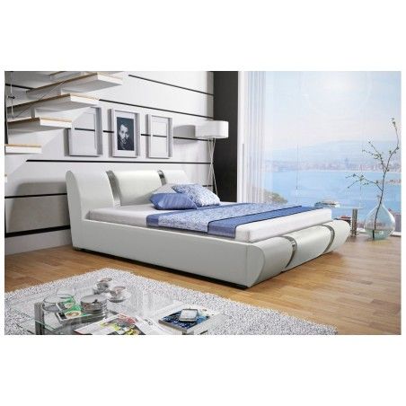 Łóżko tapicerowane MODENA białe + biały pasek