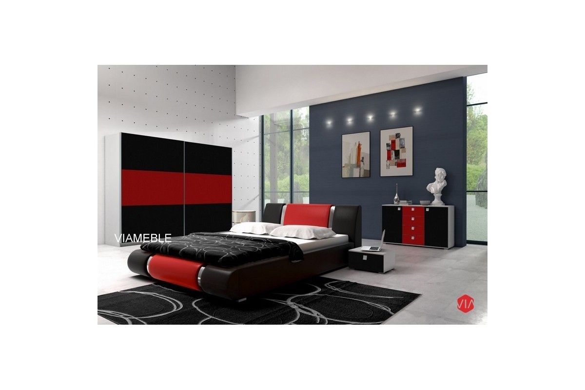 Sypialnia AGAT w kolorze czarno - czerwonym